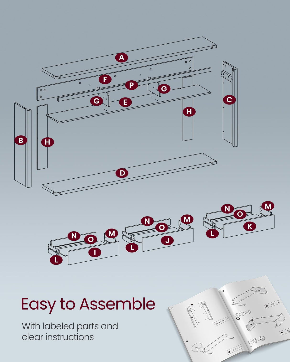 VASAGLE Sofa Console Table, 47.2 Inches Narrow Entryway Table with 3 Drawers, Bottom Shelf, Metal Corners, for Living Room, Bedroom, Farmhouse Style, Honey Brown ULNT143KB01S VASAGLE