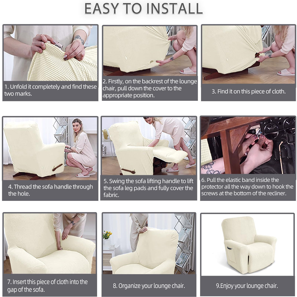 KEKUOU Recliner Chair Covers Lazy Boy Recliner Covers Stretch Couch Cover Slipcovers 1 Piece Furniture Protector with Elastic Bottom for Dog,Kids.(Recliner, Beige) KEKUOU