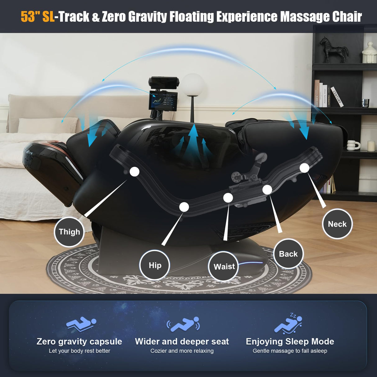 KTENTITO Massage Chair Full Body, 2025 Zero Gravity SL-Track Shiatsu Massage Chairs Recliner with AI Voice, LED Backlight Remote Control, Waist & Calf Heating, Phone Joystick and Holder, G6 Black KTENTITO