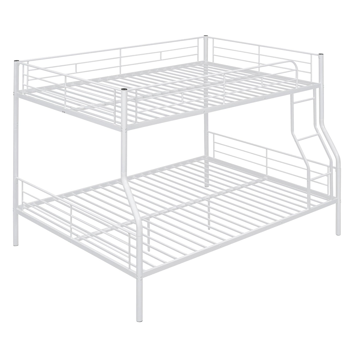 Metal Bunk Beds Full XL Over Queen Size with Ladder and High Guardrail, Able to Split, Full XL Over Queen Metal Bunk Beds, Storage Space, Noise Free, Easy Assembly (White) Bellemave