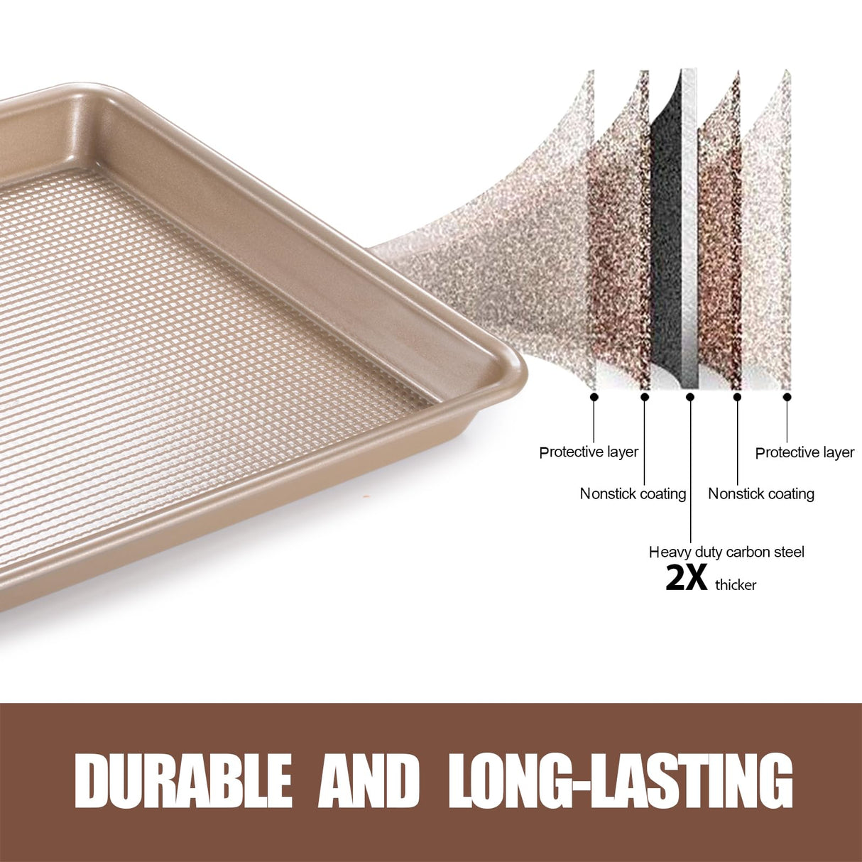 JOHO BAKING Cookie Sheet Baking Pan Set, Professional Baking Sheet for oven Nonstick, 2 Piece Bakeware Set, 9x13in,10x15in, Textured, Gold JOHO BAKING