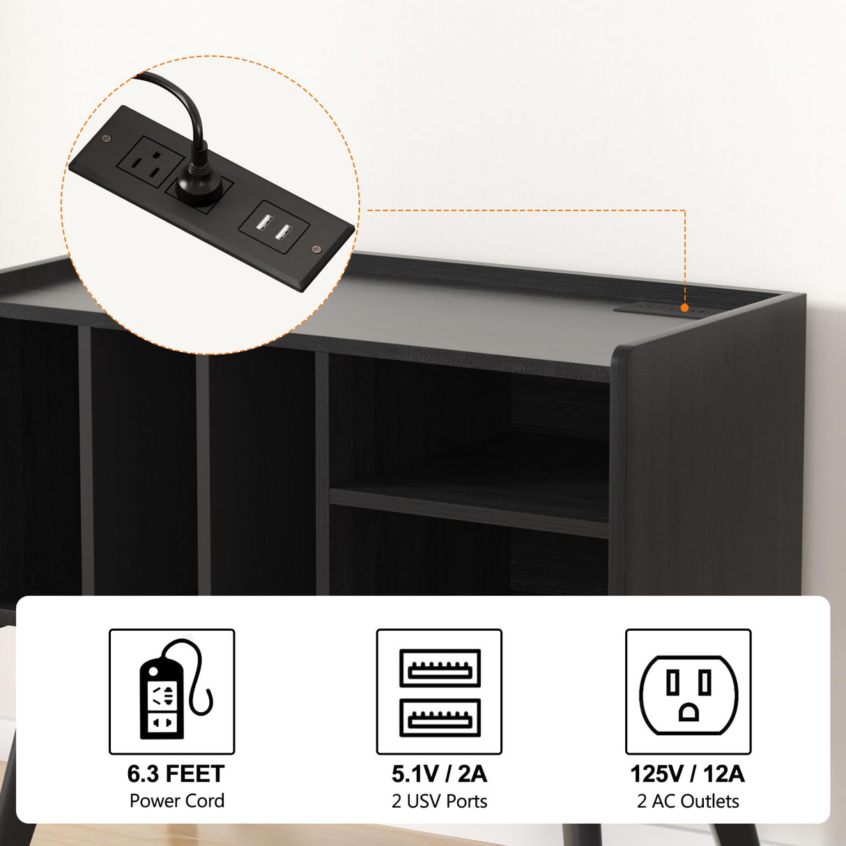 Forevich Record Player Stand Table with Vinyl Storage Holder Large Turntable Record Stand with Power Outlet Holds Up to 220 Albums Display Shelf Cabinet with Wood Legs for Living Room Black Forevich