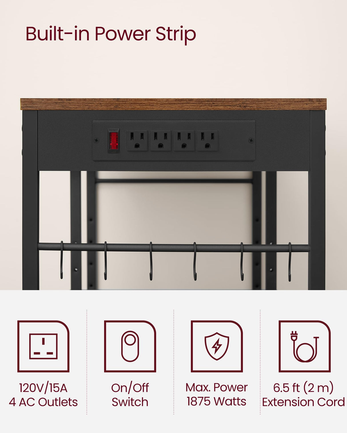 VASAGLE Baker's Rack, Coffee Bar Stand with Charging Station, Storage Shelves, Pull-Out Wire Basket, Table for Microwave, Kitchen, Rustic Brown UKKS036K01, 15.7 x 35.4 x 35.6 Inches VASAGLE