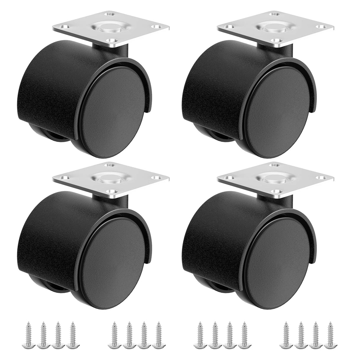 2 Inch Casters Set of 4, Plastic Wheels for Furniture, Plate Swivel Nylon Castor Wheels for Carts, Furniture, Planter, Baby Bed, Kitchen, Drawers, Cabinet, Table (with Stainless Steel Screws) ANDUTEES