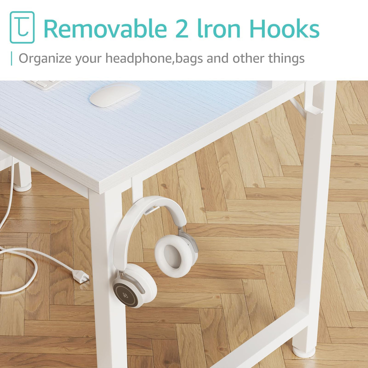 Lufeiya White Desk with 4 Drawers - 47 inch Gaming Desk with Monitor Stand, Computer Gaming Desk with LED Lights Power Outlets and Storage Bag Fabric Drawer for Home Office, Bedroom, White Lufeiya