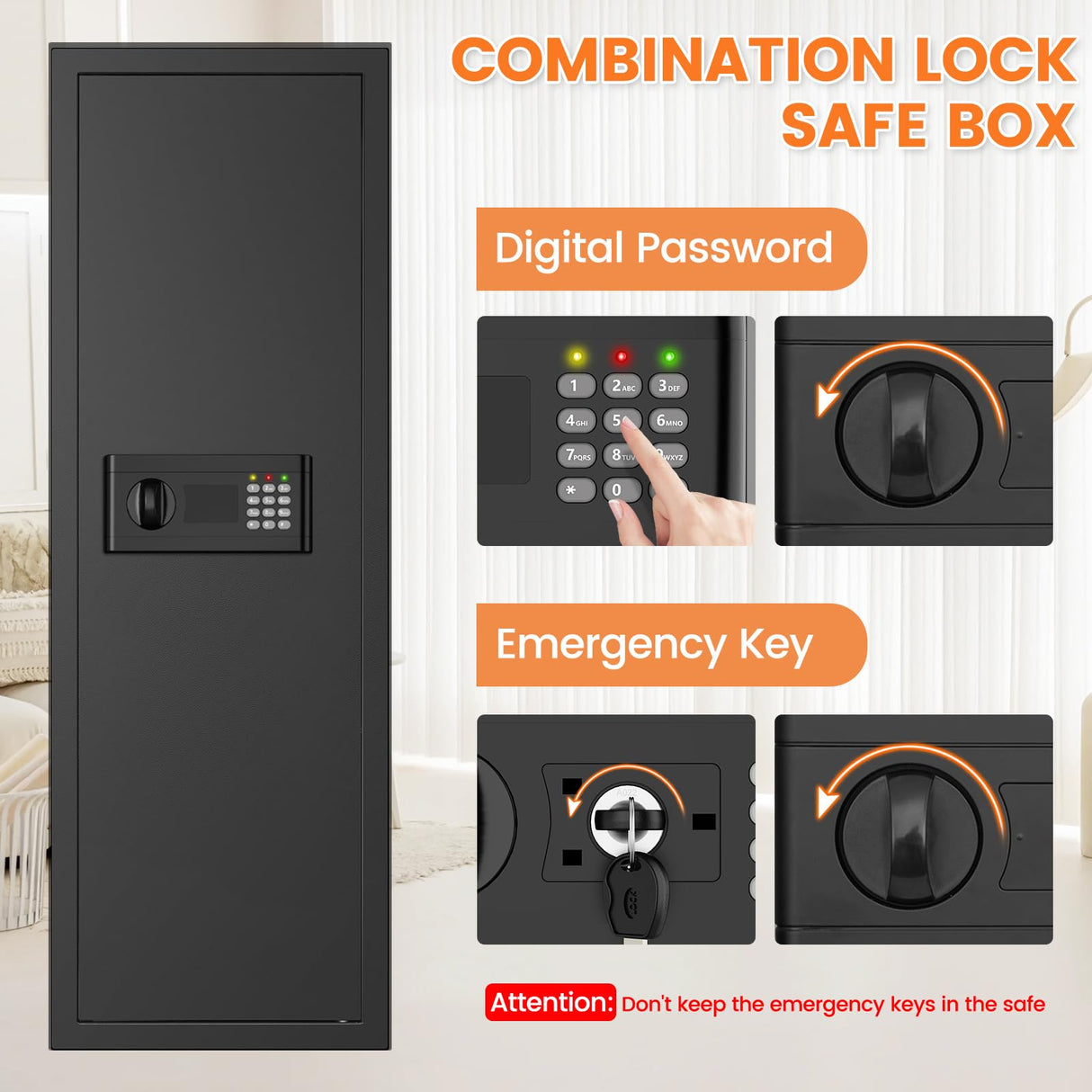 47.3" Tall Fireproof Wall Safes Between the Studs 16" Centers, Large Hidden Flush Wall Safe with 4 Removable Shelf & 6 Key Hooks, 48LB Heavy Duty Gun Safes for Home Rifle and Pistols, Money, Jewelry Nebakne