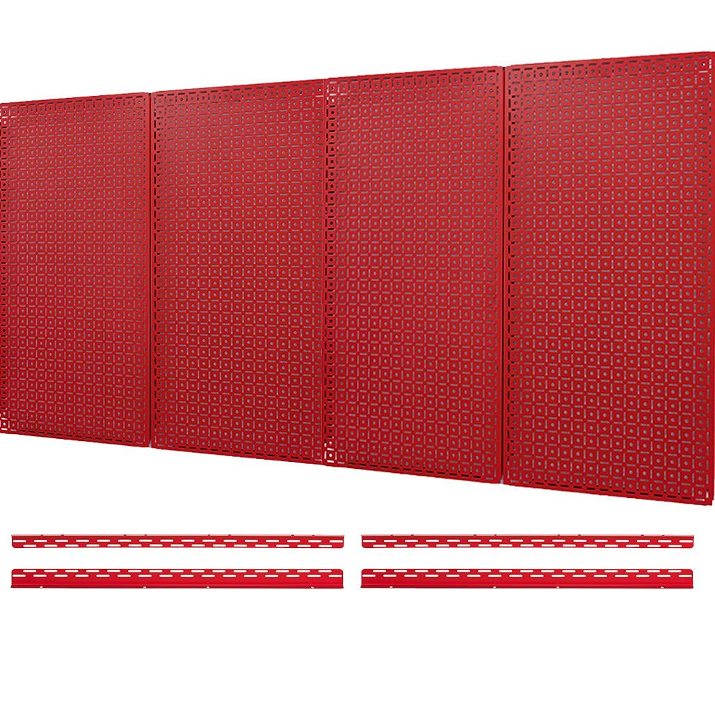 OmniWall 16" x 32" Metal Pegboard Panel 4-Pack for Garage & Home Wall Storage Organization System (Red) OmniWall