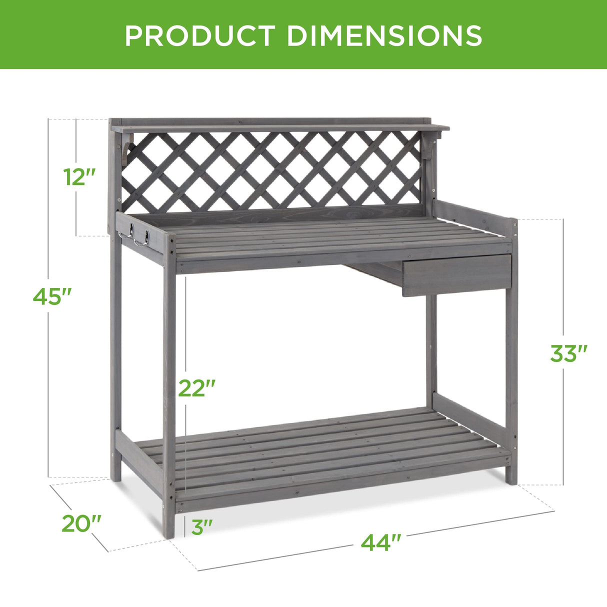 Best Choice Products Outdoor Garden Potting Bench, Wooden Workstation Table w/Cabinet Drawer, Open Shelf, Lower Storage, Lattice Back - Gray Best Choice Products
