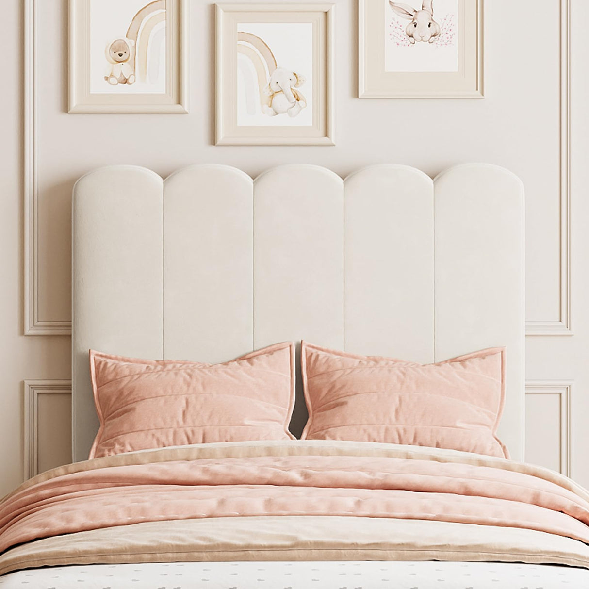 IDEALHOUSE Twin Bed Frame with Storage Drawer and Headboard, Velvet Upholstered Twin Platform Bed Frame for Girls, Strong Wooden Slats Support, Noise-Free, Easy Assembly (Beige) IDEALHOUSE