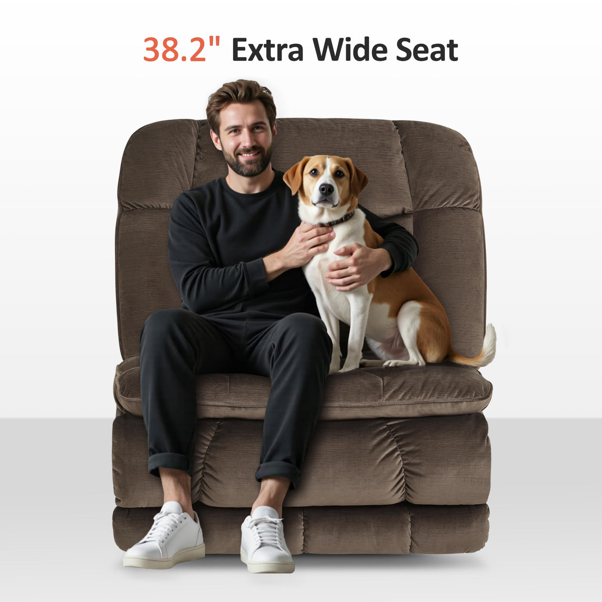 MCombo Dual Motor Oversized Power Recliner Chair, 38.2'' Large Wide Seat, Rocker Recliner with LED Lighting, USB Ports, Perfect for Living Room, Office and Home Theater, Fabric PR607 (Coffee) MCombo