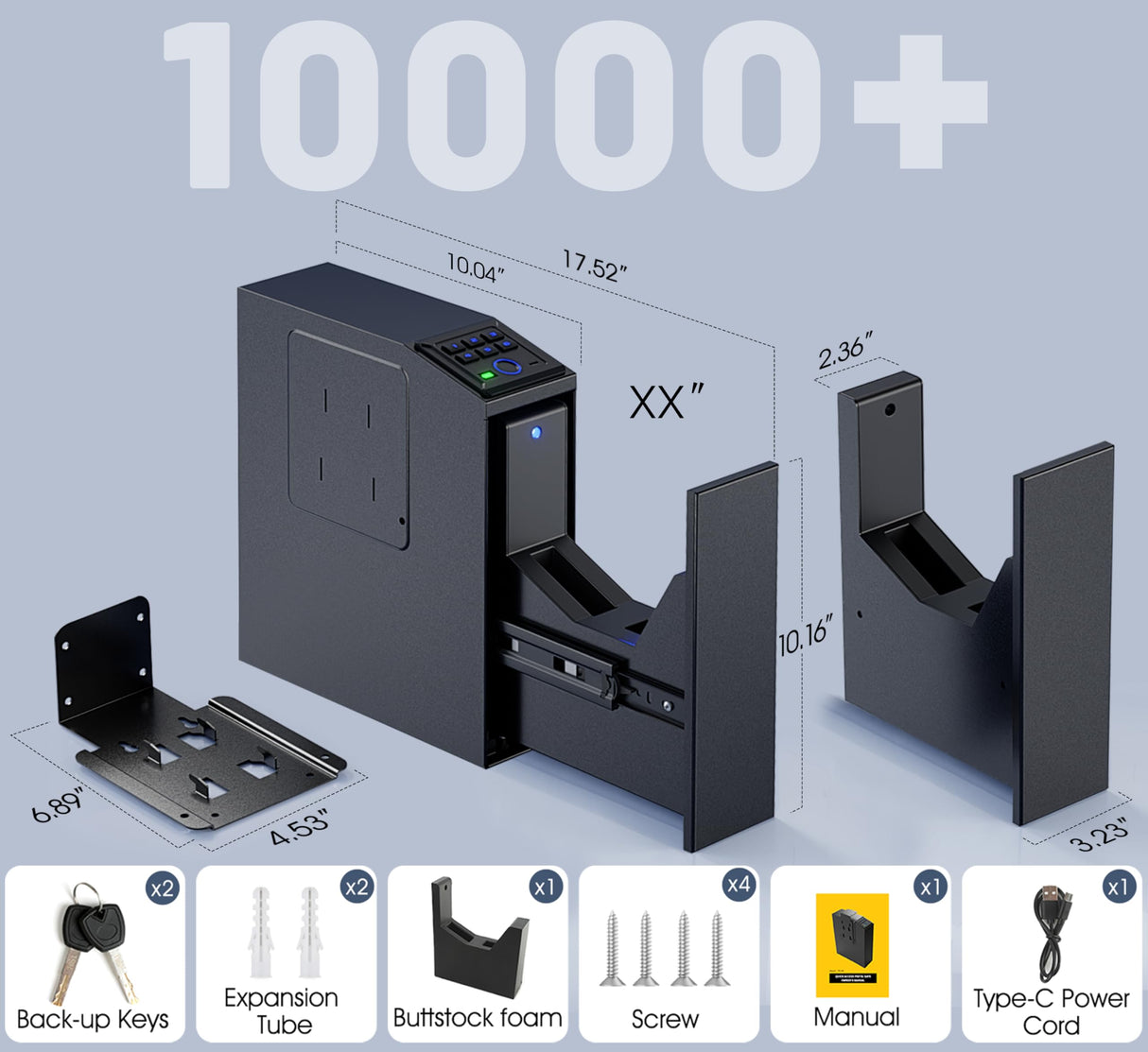 Gun safe, Biometric Slider safe for handgun, 4 Ways Unlock with Fingerprint, Key Access, PIN Code, Mounted Nightstand Pistol Safe and Gun Lock Box for Car, Truck, Desk, Bedside, Wall ORARAER
