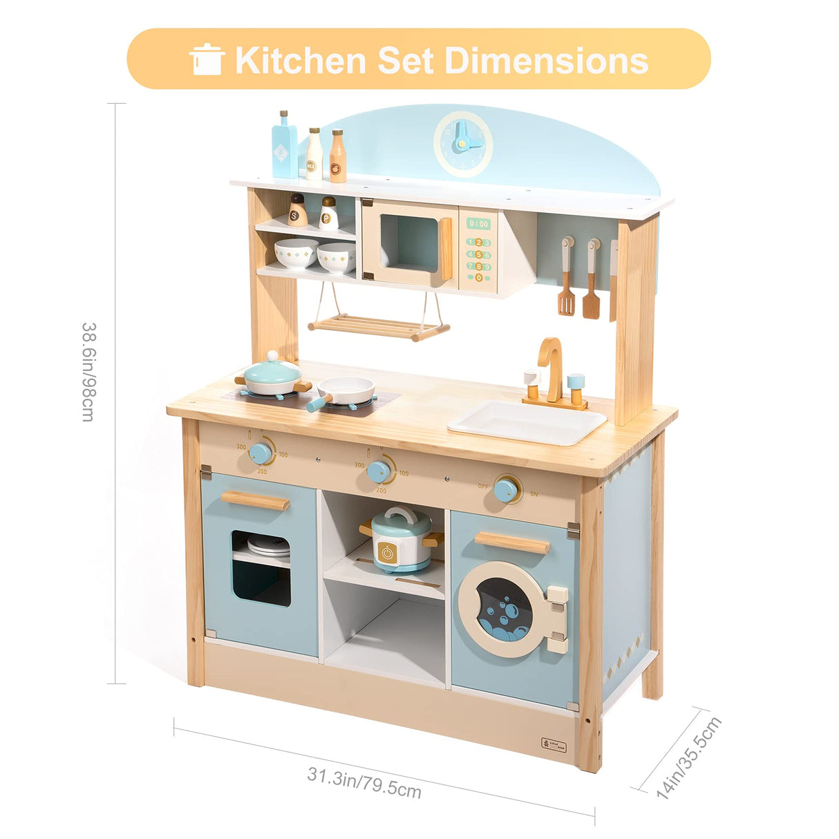 ROBUD Wooden Play Kitchen Set for Kids Toddlers, Toy Kitchen Gift for Boys Girls, Age 3+ ROBUD