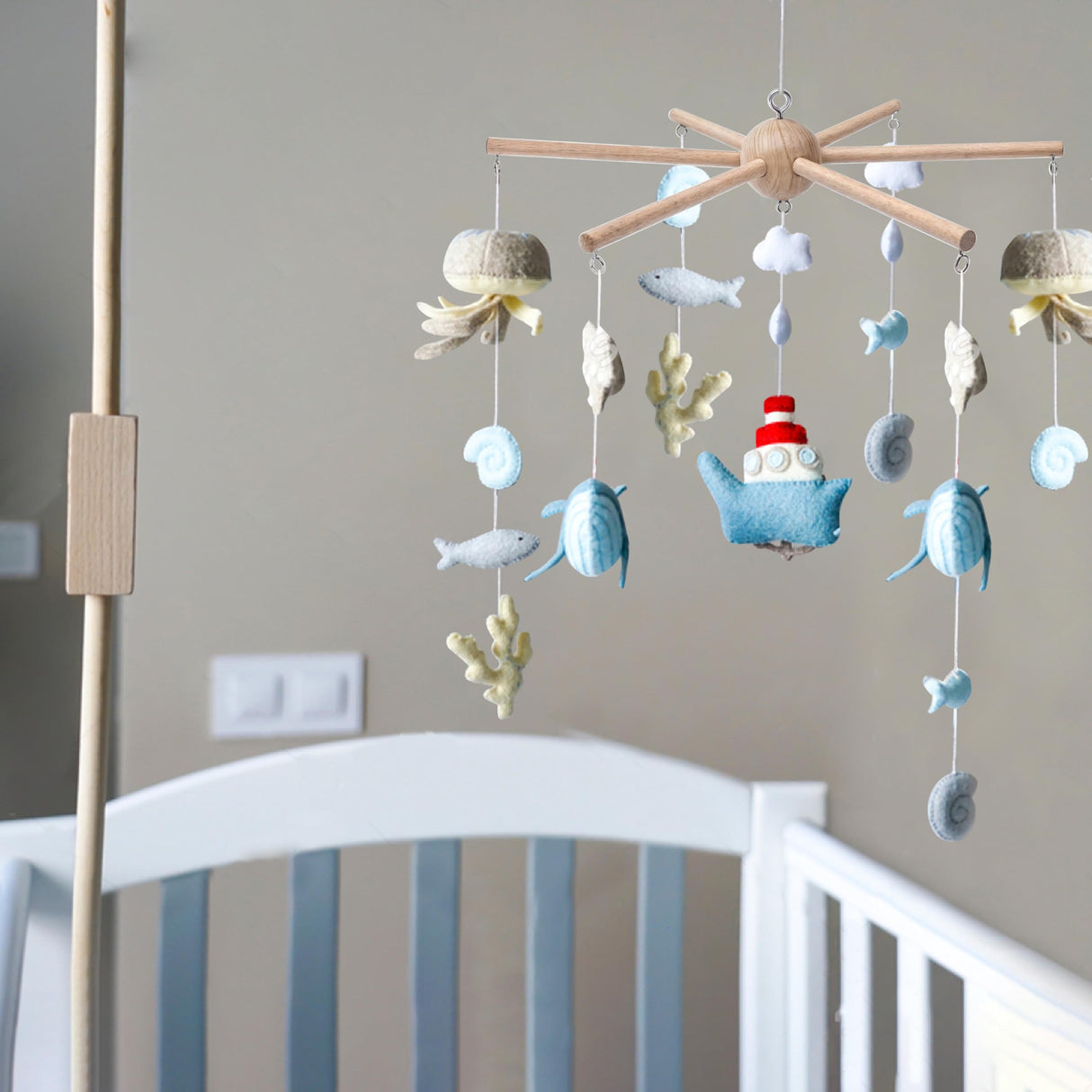 Baby Mobile Kit Frame DIY for Crib Decorative Natural Wooden Wind Chime Equipment Hanger for Infant Boy Girl Home Nursery Creative Craft Wall Balcony Hanging Toy Bell Accessories Bedroom Ceiling Decor Marsrut