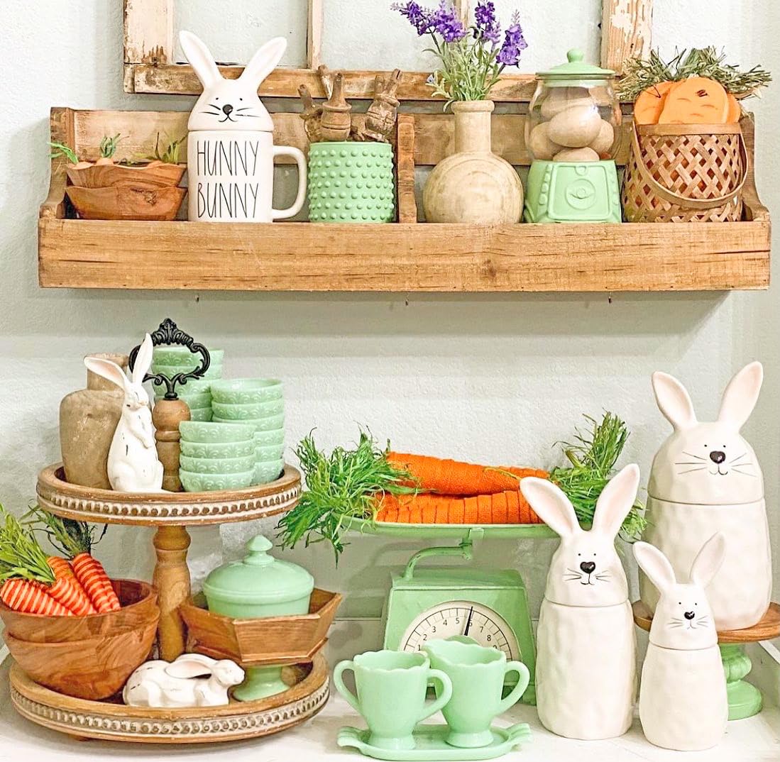 2 Tiered Tray Wooden Serving Stand by Felt Creative Home Goods. Small Beaded Tray for Home Decor Display Farmhouse Country Decoration Kitchen or Dining. Includes 3 Finial Custom Handles (Brown) Felt Creative Home Goods