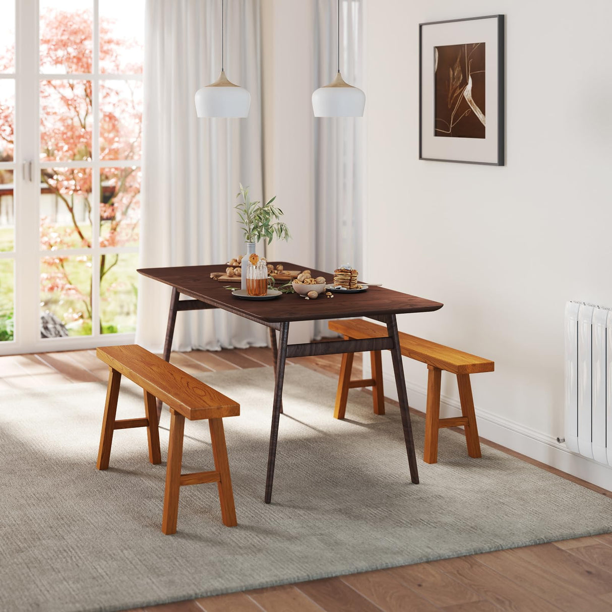 RUBAPOSM Handmade Solid Wood Noodle Bench 45 in Long Farmhouse Bench for End of Bed Entryway Slim Shoe Storage Stool Entry Stool Hallway Dining Farmhouse or Living Room RUBAPOSM