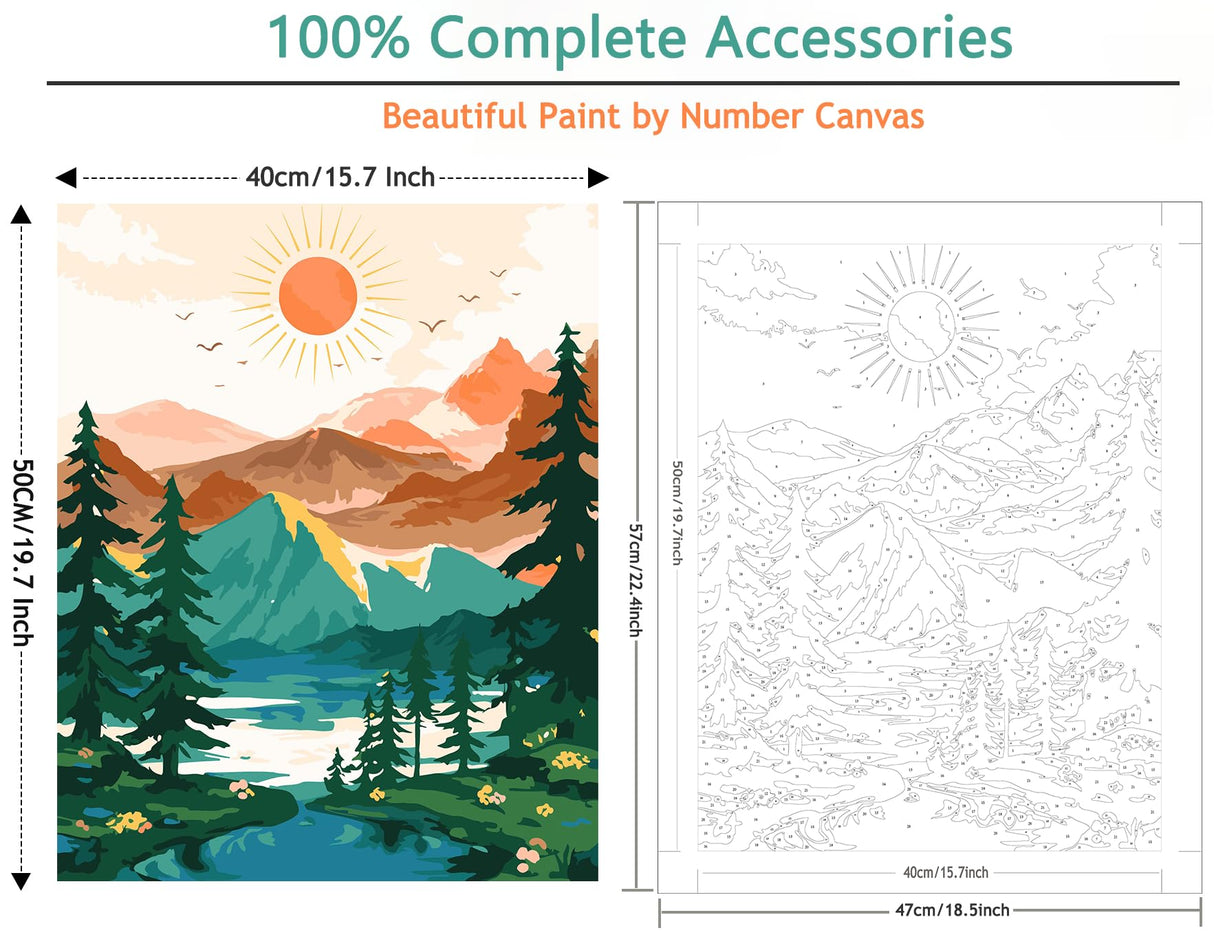Yunnuo Landscape Paint by Numbers Kit for Adults Beginner, Sun & Mountain Paint by Number Canvas,Acrylic Abstract Paint with Numbers for with 3 Pcs Paintbrushes Home Wall Decor Gift (16 x 20 in) Yunnuo