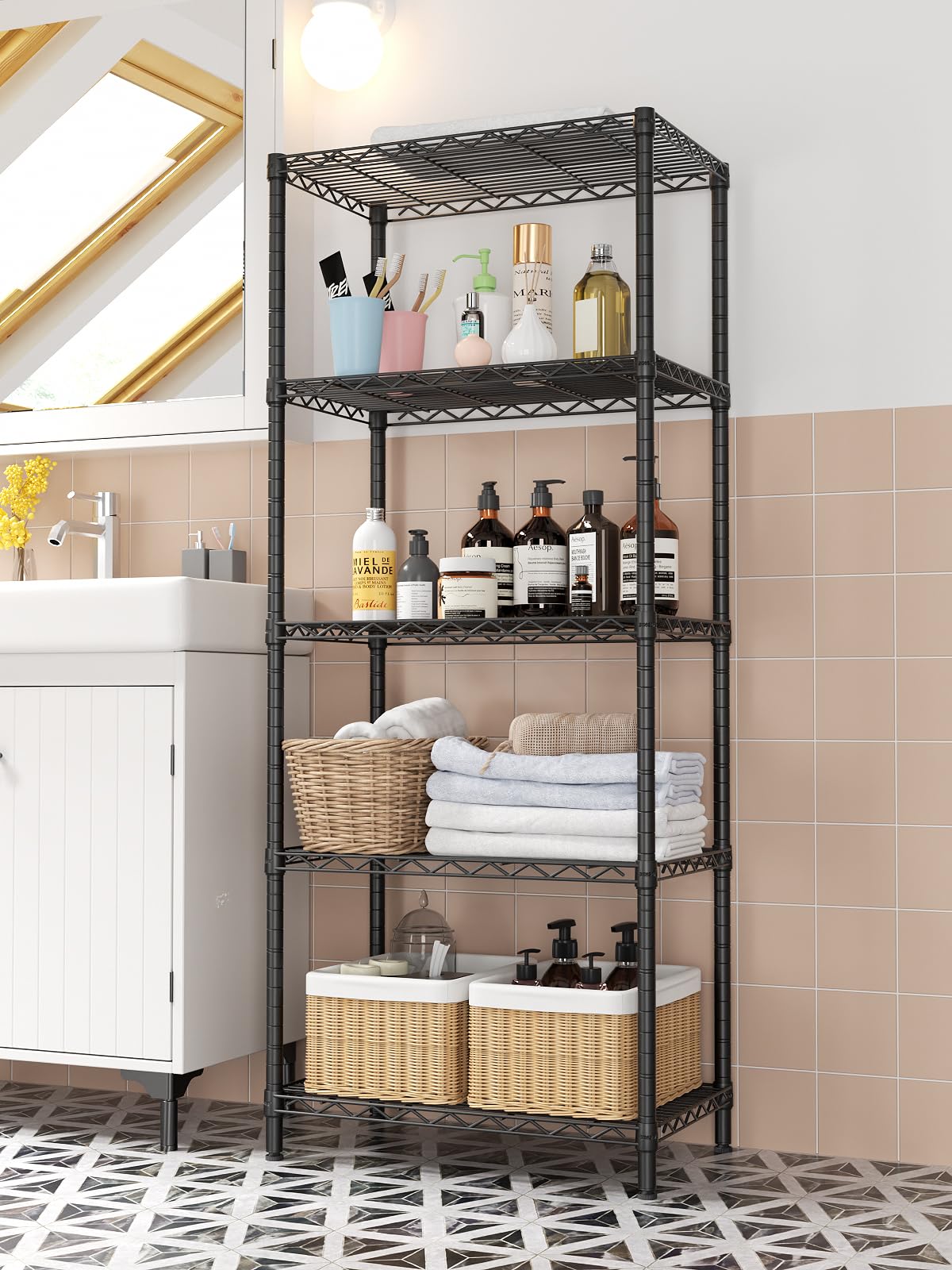 SINGAYE 5 Tier Storage Rack Wire Shelving Unit Storage Shelves Metal for Kitchen Laundry Pantry Closet 1000 Lbs Capacity 23.6" L x 14" W x 59.1" H Black SINGAYE