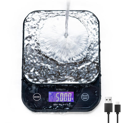 BOMATA Waterproof Kitchen Scale, 0.1g/0.01oz High Precision, 5kg/11lb, Washable, USB Rechargeable, Digital Scale for Food,Cooking, Baking, Weight Loss