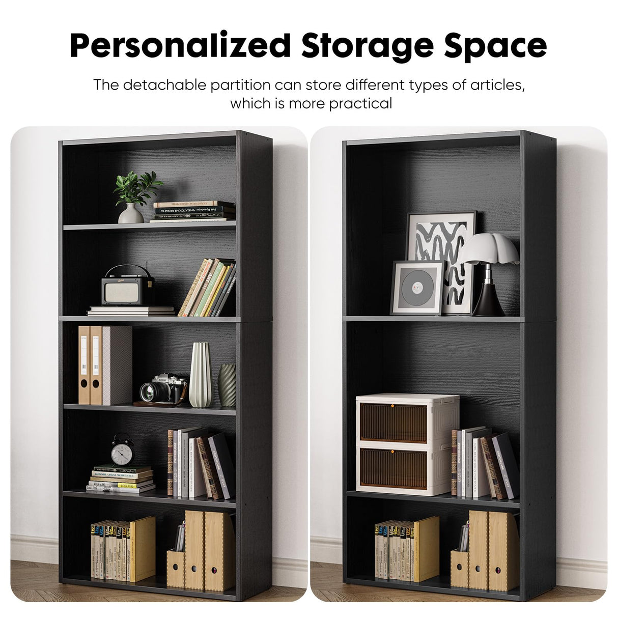 Sweetcrispy Industrial 5 Shelf Bookcase - Large 53 Inch Tall Floor Standing Open Bookshelf with Anti-Tipping Device for Home Office, Living Room, and Bedroom Storage, Black Sweetcrispy