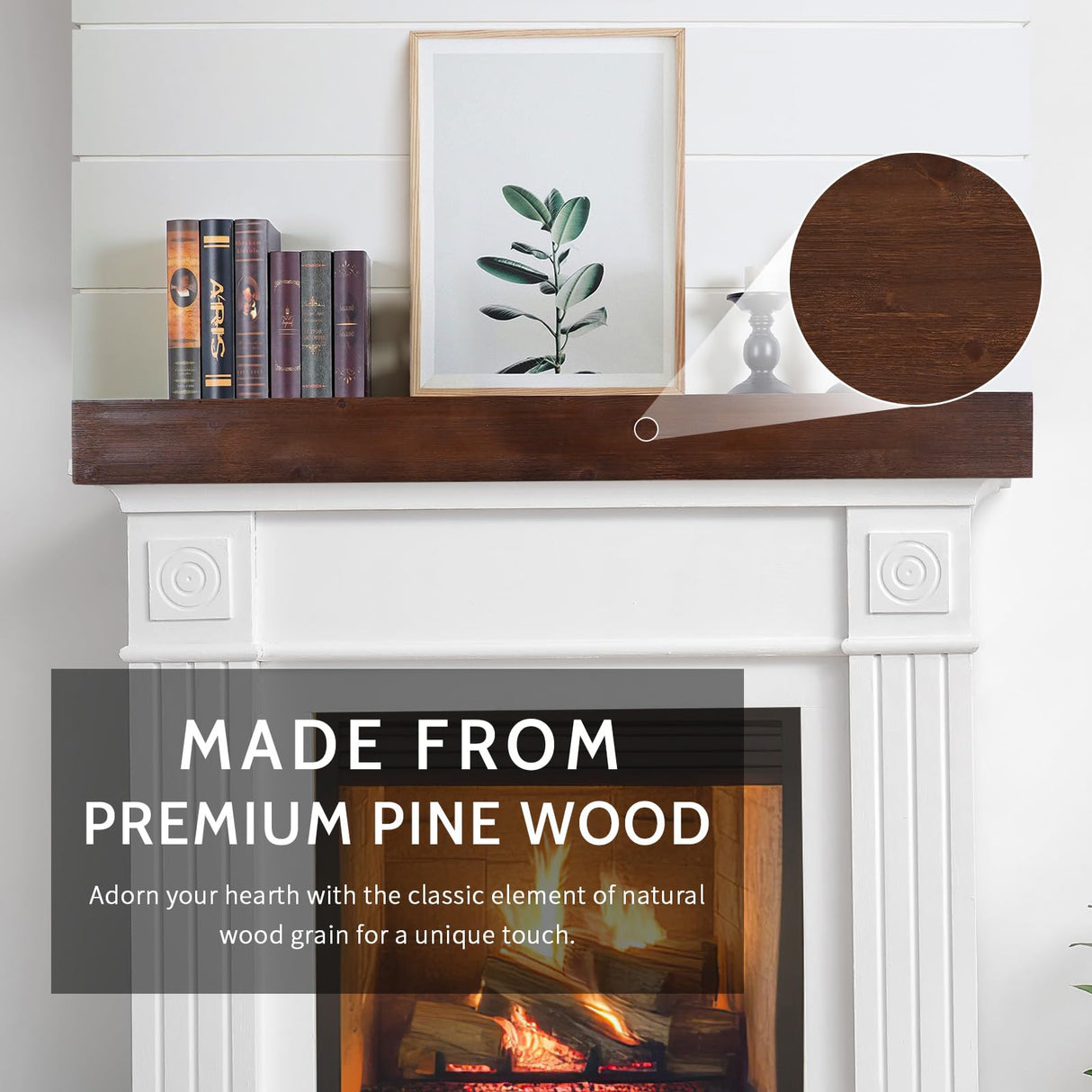 G GOOD GAIN Fireplace Mantel 54 inch - Handcrafted Rustic Solid Wood Mantel l Floating Mantle Shelves Decor for Wall, Bedroom, TV, Books, Livingroom.DarkWalnut G GOOD GAIN