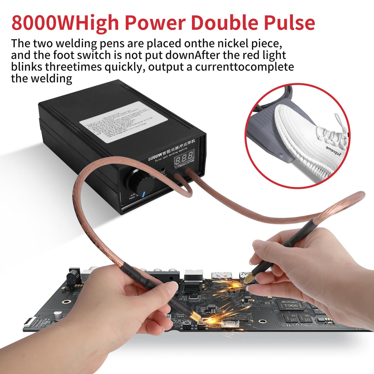 8000W Spot Welder,Handheld Spot Welder,Portable Spot Welder Machine DIY Kit,High Power Handheld Spot Welding Machine,with nickel strip and spot welding pen,for 18650 Battery Pack Welding Tools Docreate