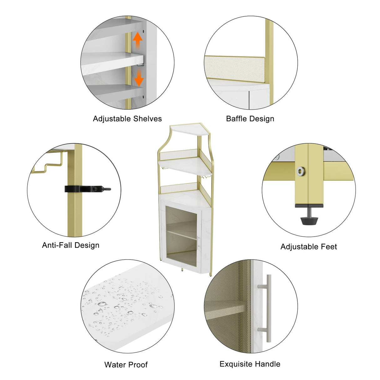 GAOMON Corner Wine Cabinet with Removable Wine Rack, Wine Bar Cabinet with Barn Door and Adjustable Shelves, Industrial Wine Cabinet for Dining Room, Living Room,Kitchen (Golden) GAOMON