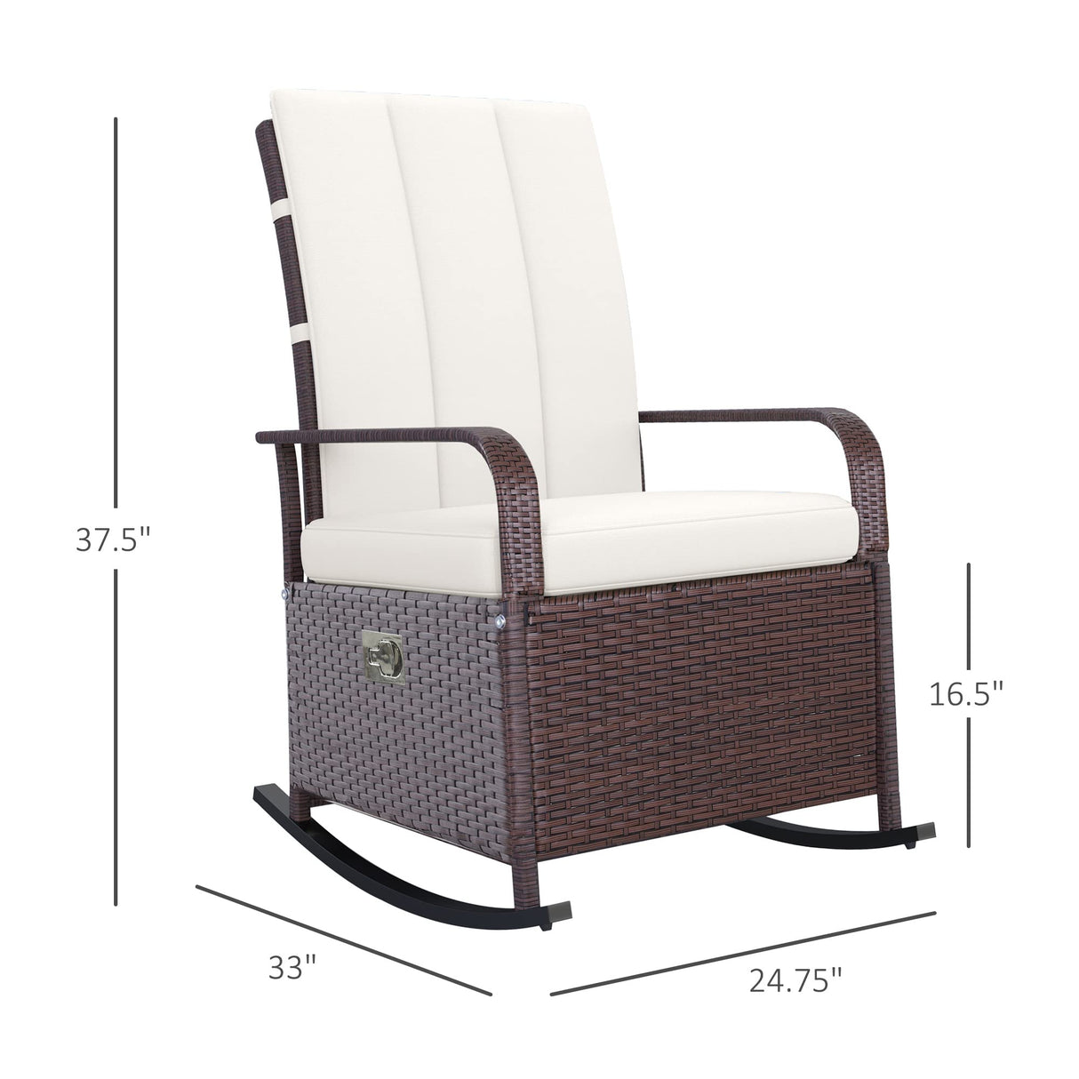 Outsunny Wicker Outdoor Rocking Chair, Patio Recliner with Adjustment Backrest, PE Rattan Lounge Chair with Adjustable Footrest and Cushions for Garden, Backyard, Porch, Beige Outsunny