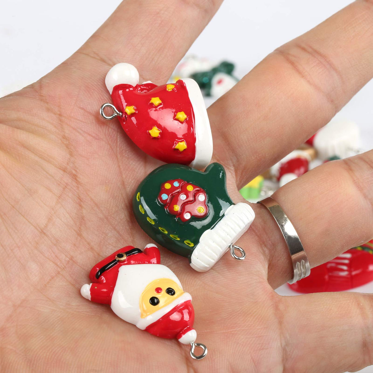 Naler 24PCS Mini Christmas Ornaments, Christmas Tree Decoration Resin Design with Santa Claus, Snowman, Reindeer and More Ornaments for Christmas Decoration New Year Naler