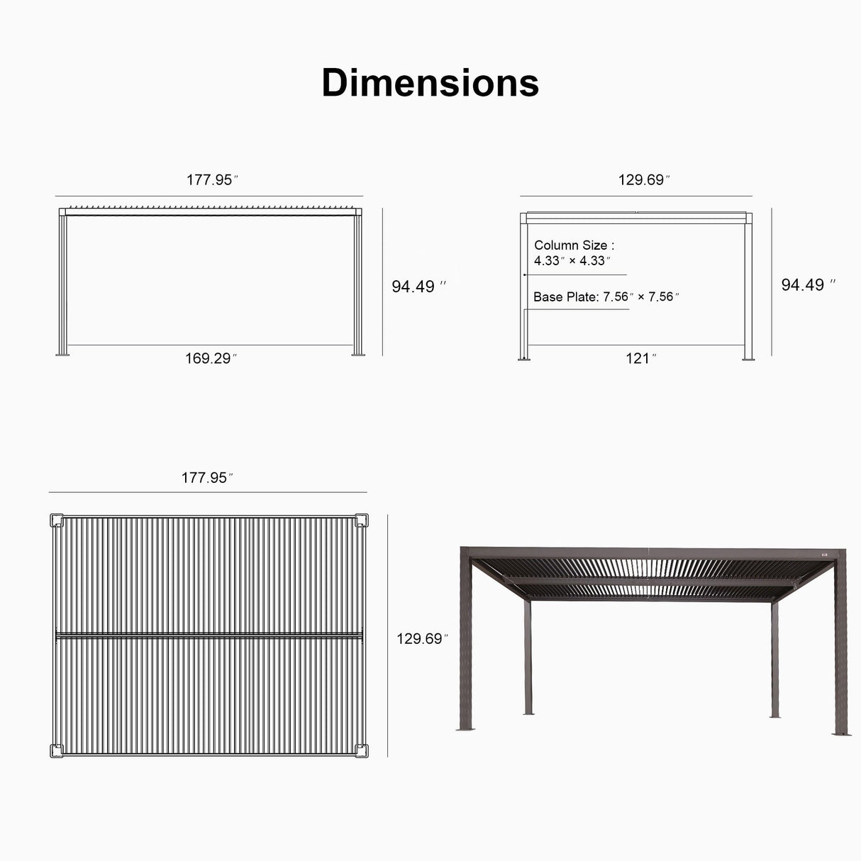 PURPLE LEAF Louvered Pergola 11' × 15' Outdoor Hardtop Gazebo Sun Shade with Adjustable Canopy Patio Aluminum Retractable Roof for Outside Deck Backyard Pavilion PURPLE LEAF