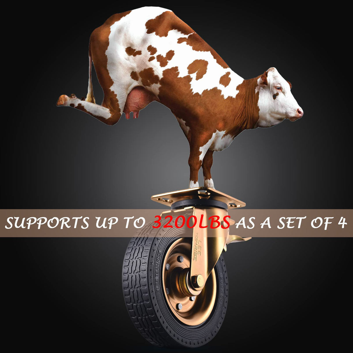 Fixed Casters Set of 4 Heavy Duty 8 Inch Plate Swivel Industrial Solid Rubber Rigid Caster Wheels for Cart Workbench Outdoor Castors Dual Locking Replacement 3200Lbs Load Capacity Bolts Screws Include LEE TEAM RISE