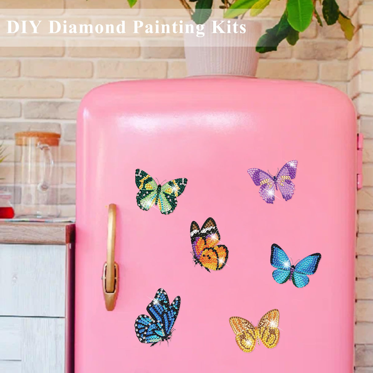 Vcekract 12 Pcs Diamond Painting Kits, Butterfly Diamond Art Refrigerator Magnets, Diamond Art Kits for Adults, Fridge Magnet Diamond Art Kits, DIY Crafts Kits for Adults Vcekract