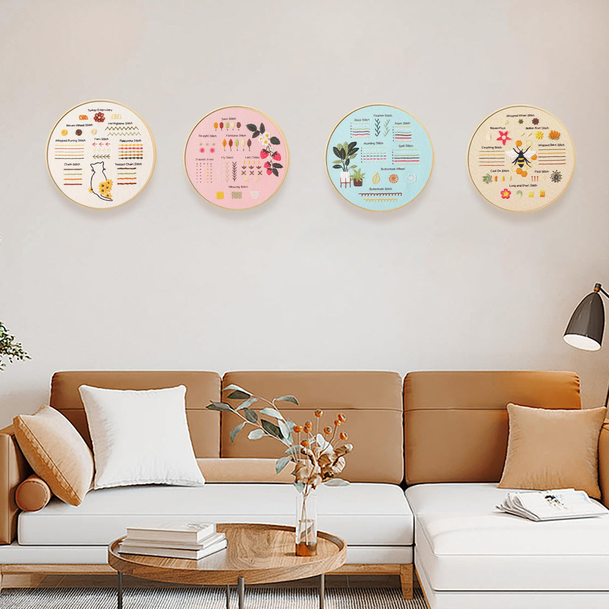 JOINRUN Beginner DIY Embroidery Kit for Adults: 4 Sets Adults Cross Stitch Kit, for Craft Lover Learn Hand Stitch, Includes Stamped Pattern,Hoop, Easy to Follow Instruction and Video JOINRUN