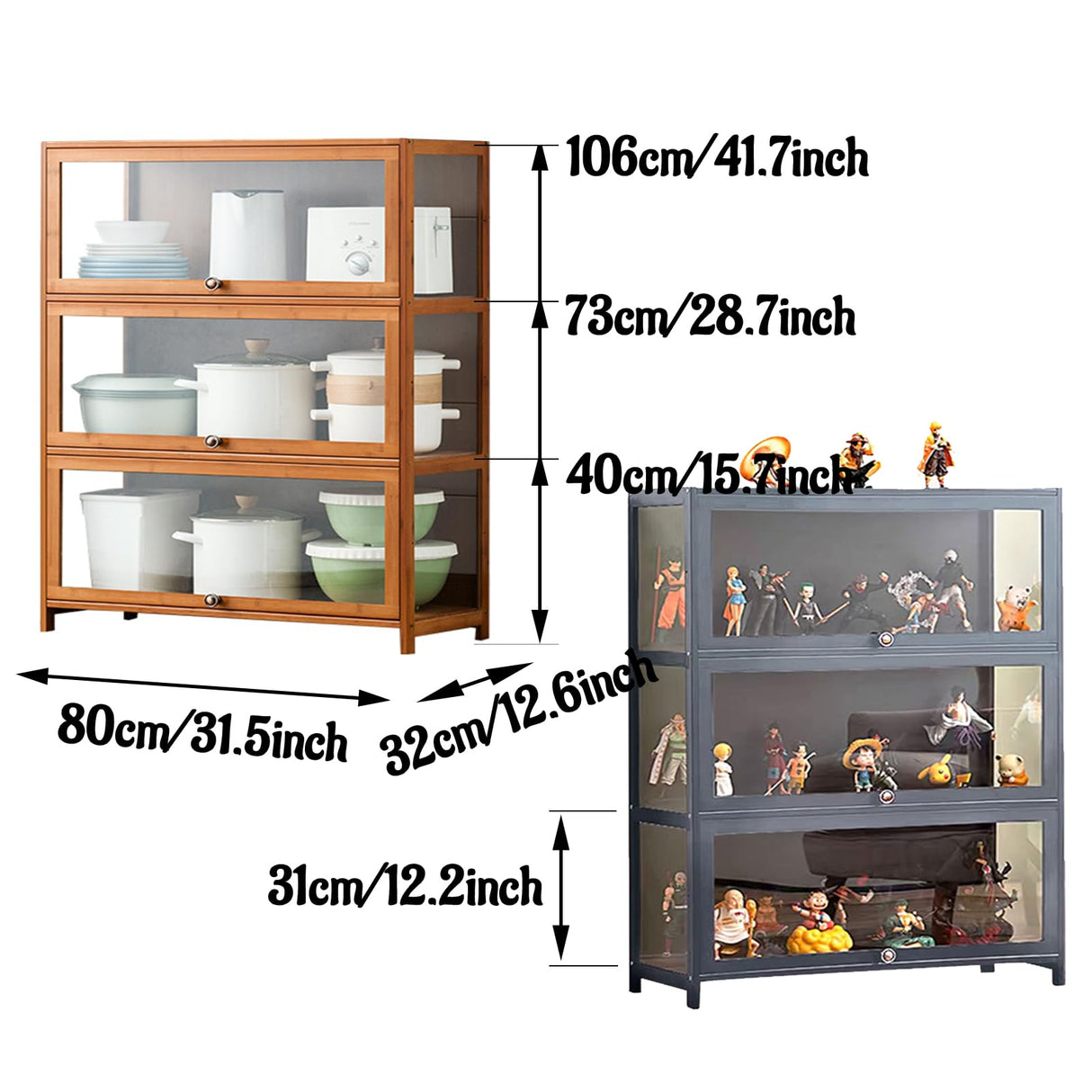 NENAGGE Curio Display Cabinet with Acrylic Doors for Collectibles Small Curio Cabinet 4 Tier 3 Tier Figures Display Case Toys Display Shelves Vitrina Storage Cabinet,Gray,3 Tier_Flip Up Door NENAGGE