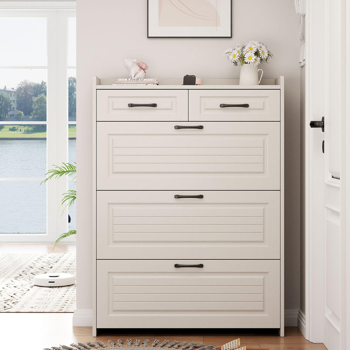 HANLIVES Hidden Shoe Cabinet for Entryway,Narrow Entry Shoe Storage Cabinet with Drawer,White Flip Down Shoe Rack Wood 4 Tier Slim Shoe Storage Organizer for Hallway,Apartment HANLIVES