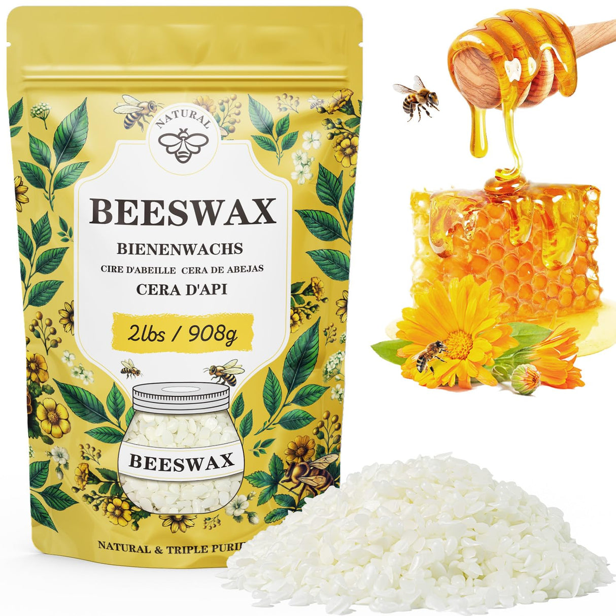 Beeswax pellets 2LB/5LB/10LB/20LB, VEGISHINE Pure and Natural White Beeswax for Candle Making, DIY Skin Care, Lip Balm, Polishing, Lotion, Soap, Candle Making Supplies VEGISHINE