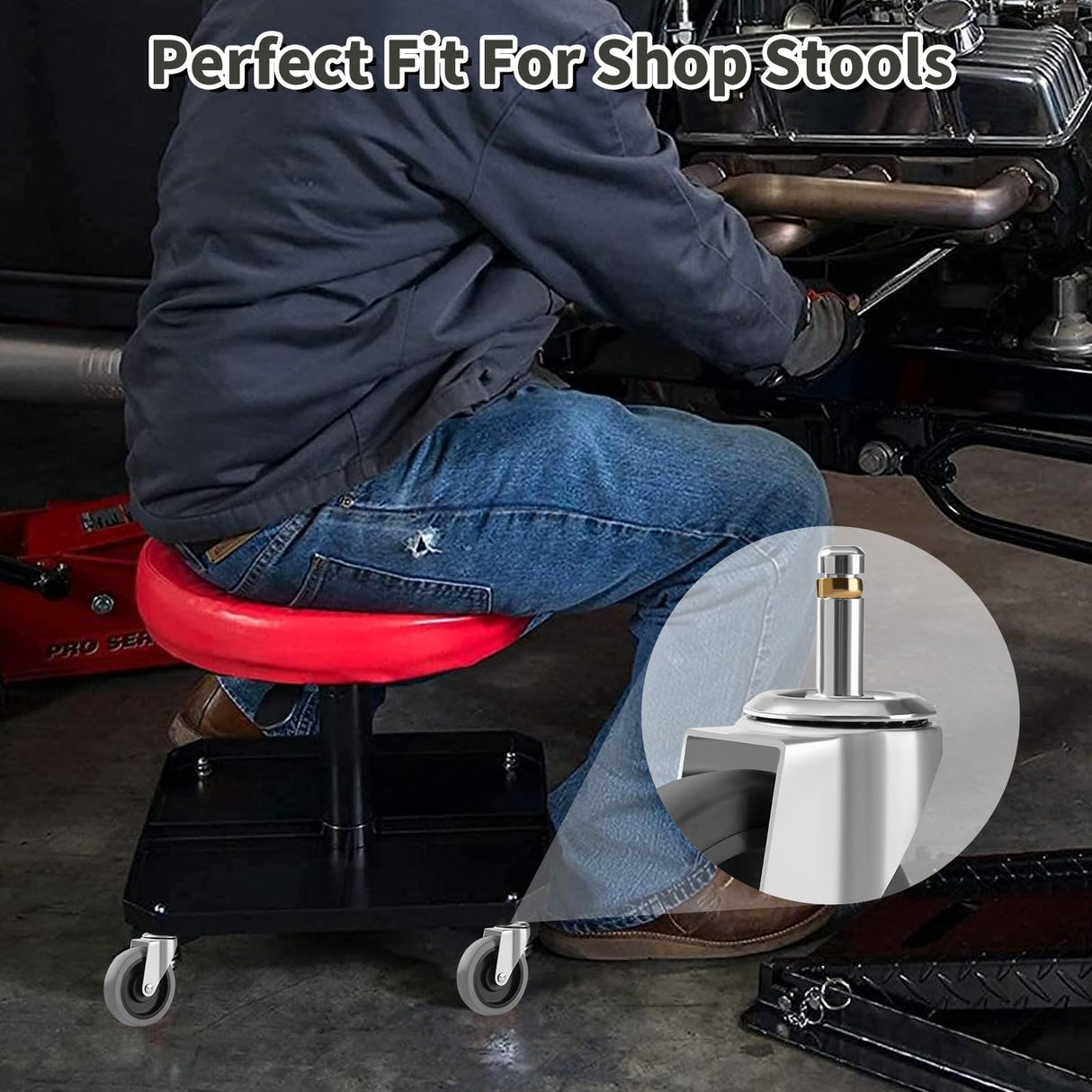 Besitu 4 Inches Stem Caster Wheels, 7/16-Inch Stem Diameter Swivel Casters Set of 4 Heavy Duty TPR Replacement Wheels for Utility Cart Rubbermaid Mop Bucket Shop Vac Weber Grills Besitu