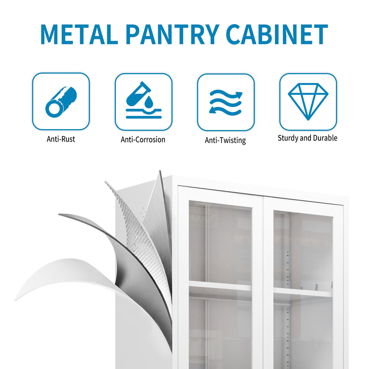 FLIXELIO Display Cabinet with Glass Doors 71" Tall Metal Kitchen Storage Pantry with Adjustable Shelves, Curio Storage Cabinet for Kitchen, Dining Room, Garage, Assembly Required FLIXELIO