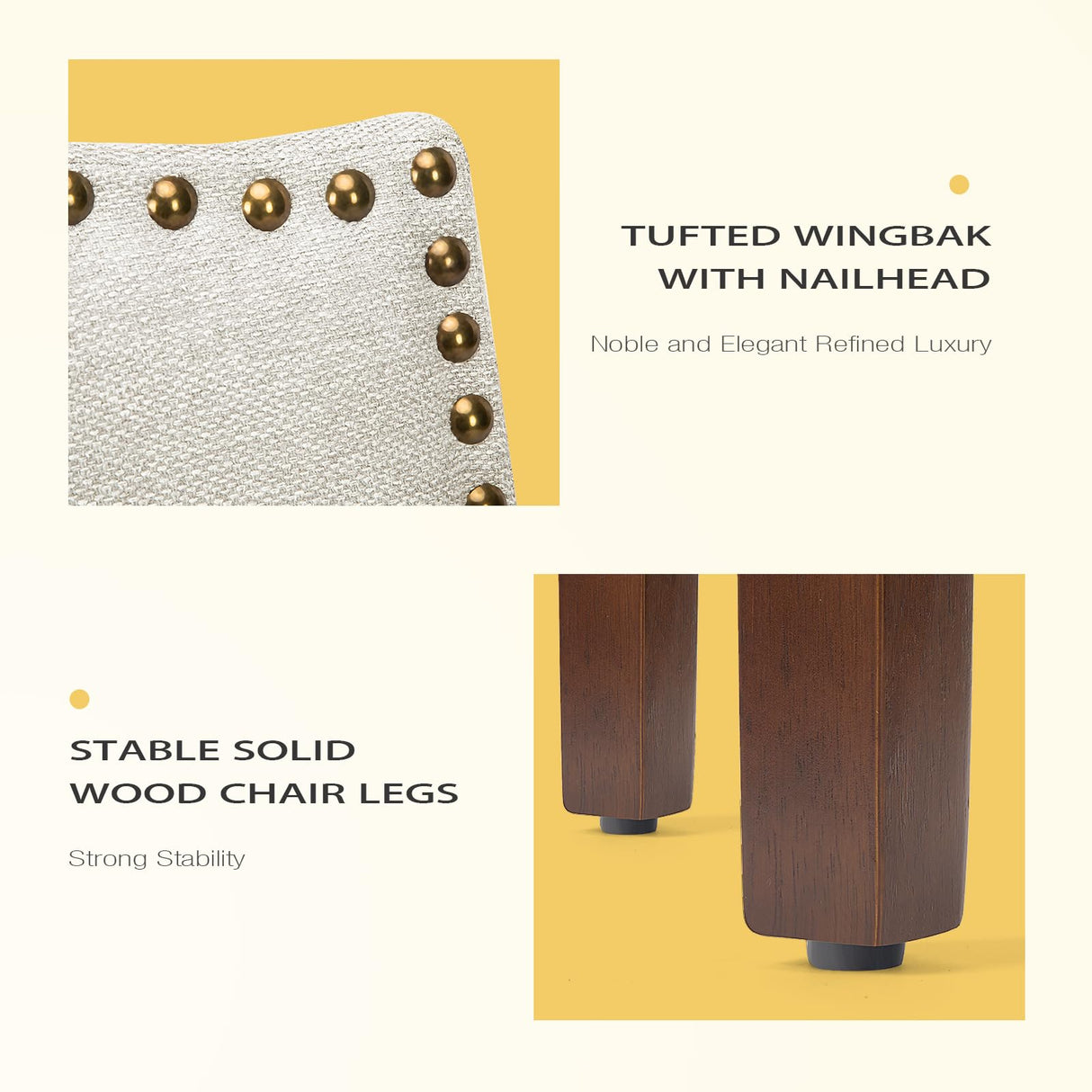 DUMOS Upholstered Dining Chairs Set of 4, Modern Fabric Dining Room Chair with Nailhead Trim and Wood Legs, Mid-Century Accent for Living Room, Kitchen, Beige DUMOS