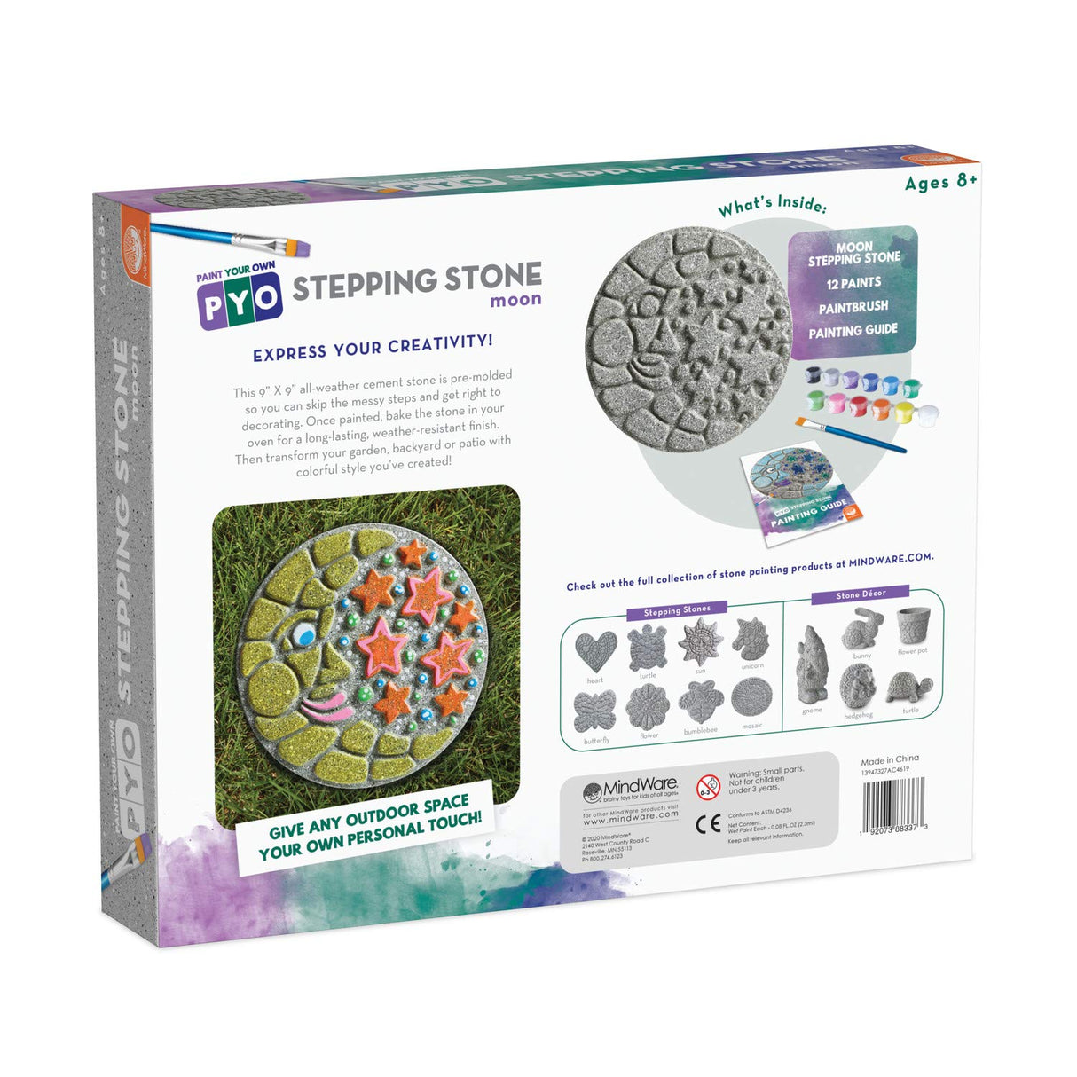 MindWare Paint Your Own Stepping Stone Kit - Mosaic Moon and Stars - Kits Include Paint and Brushes - MindWare