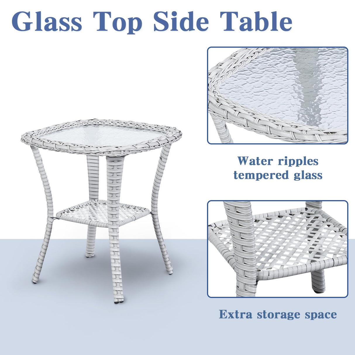 Belord 3 Piece Patio Furniture Set - Outdoor Dining Chair Wicker Chairs and Table Set, Deep Seat Patio Chair with Cushions, Light Gray Wicker Belord