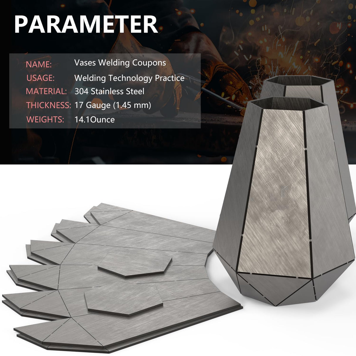 WelderElite Welding Coupons Vases 2-Set,17 Gauge Welding Practice Kits, 304 Stainless Steel Plate,Beginner Welding Kits WelderElite