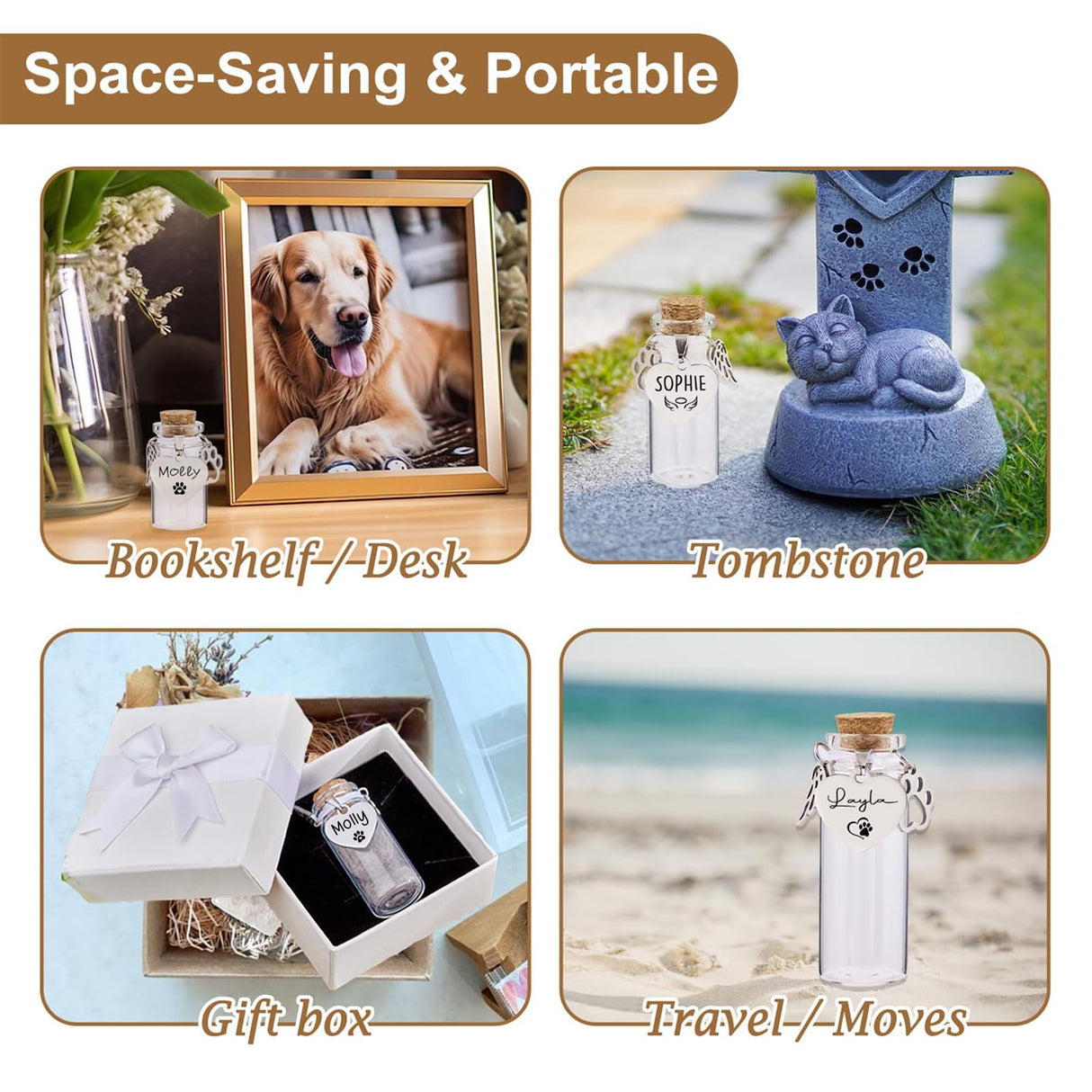 Signifyule Personalized Pet Memorial Bottle for Pet Hair,Keepsake for Dog Hair with Heart Shape Custom Pet Name Glass,Pet Fur Memorial Fur,Pet Loss Memory Signifyule