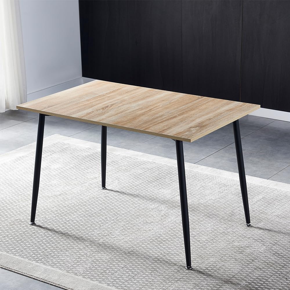 Anchorhome 47"(W) Modern Wooden Dining Table Set for 4/6, with 4 Armless Dining Chairs Plus 2 Sturdy Stools Faux Leather Metal Frame, Dining Room Kitchen Apartment (Vintage Beige) Anchorhome