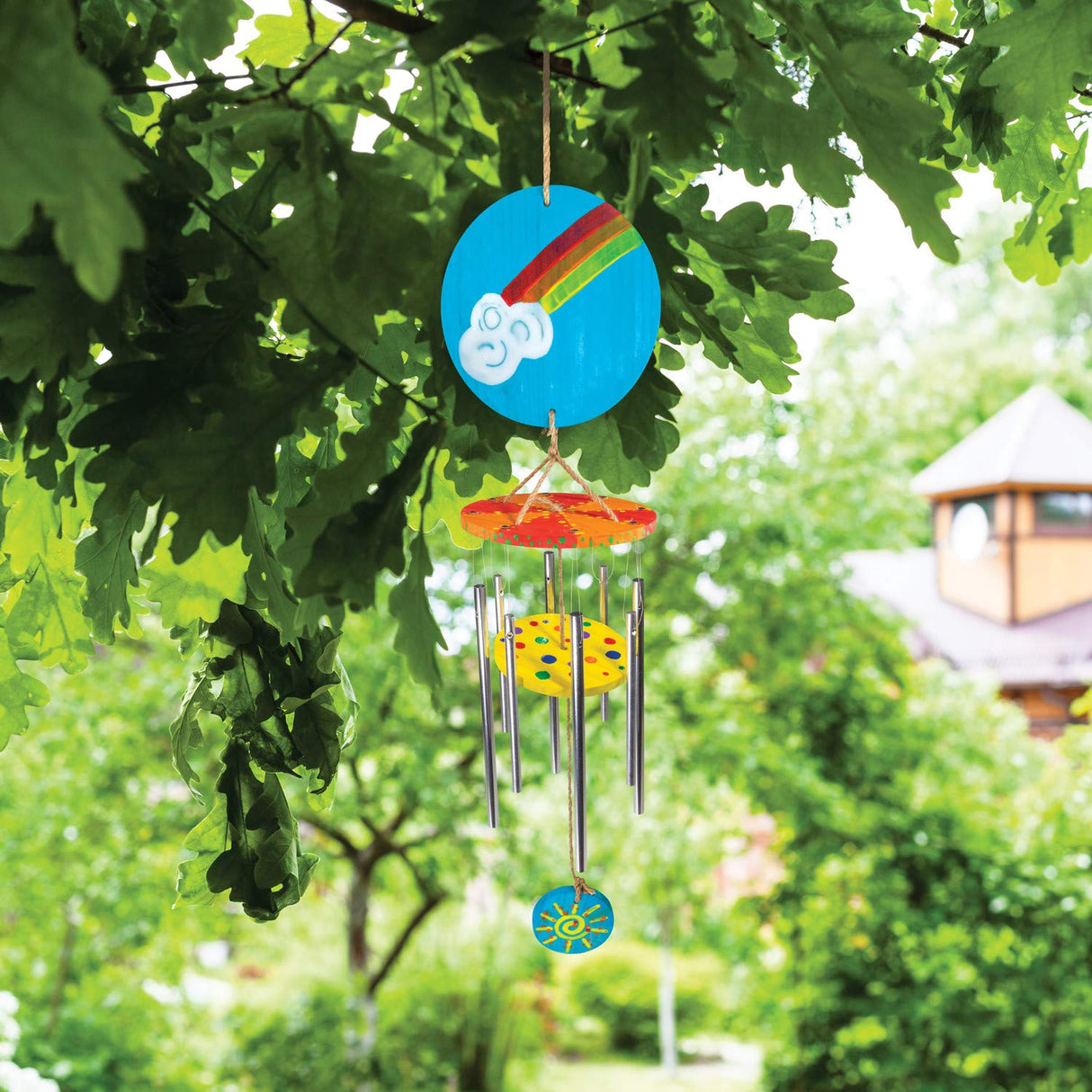 MindWare Make Your Own Wind Chime Craft Kit – Makes 1 Wind Chime, Incldues 13 Paint Colors, 3 Brushes and Instructions MindWare