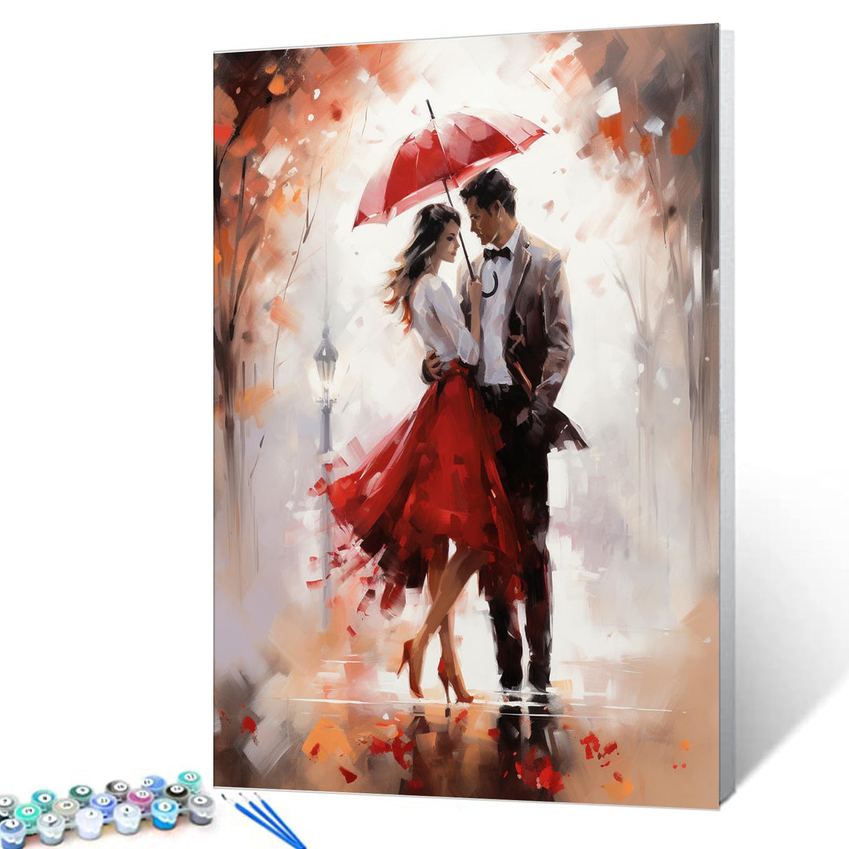 Tucocoo Romantic Couple Paint by Numbers Kits 16x20 inch Canvas DIY Digital Oil Painting for Adults with Brushes and Acrylic Pigment - Lover Red Umbrella Picture for Home Decor Gift (Without Frame) Tucocoo
