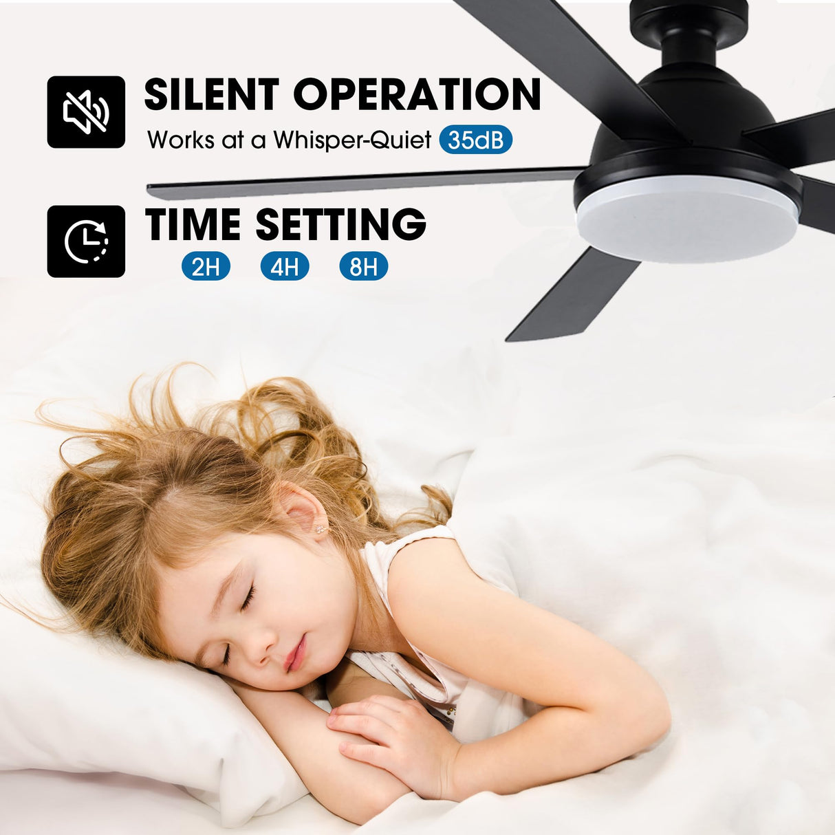 ELEVARAWOOD Black Ceiling Fan with Light, 52 Inch Outdoor Ceiling Fans with Lights and Remote, Modern Indoor Bedroom Ceiling Fan Noiseless, Reversible Blades, DC Motor ELEVARAWOOD