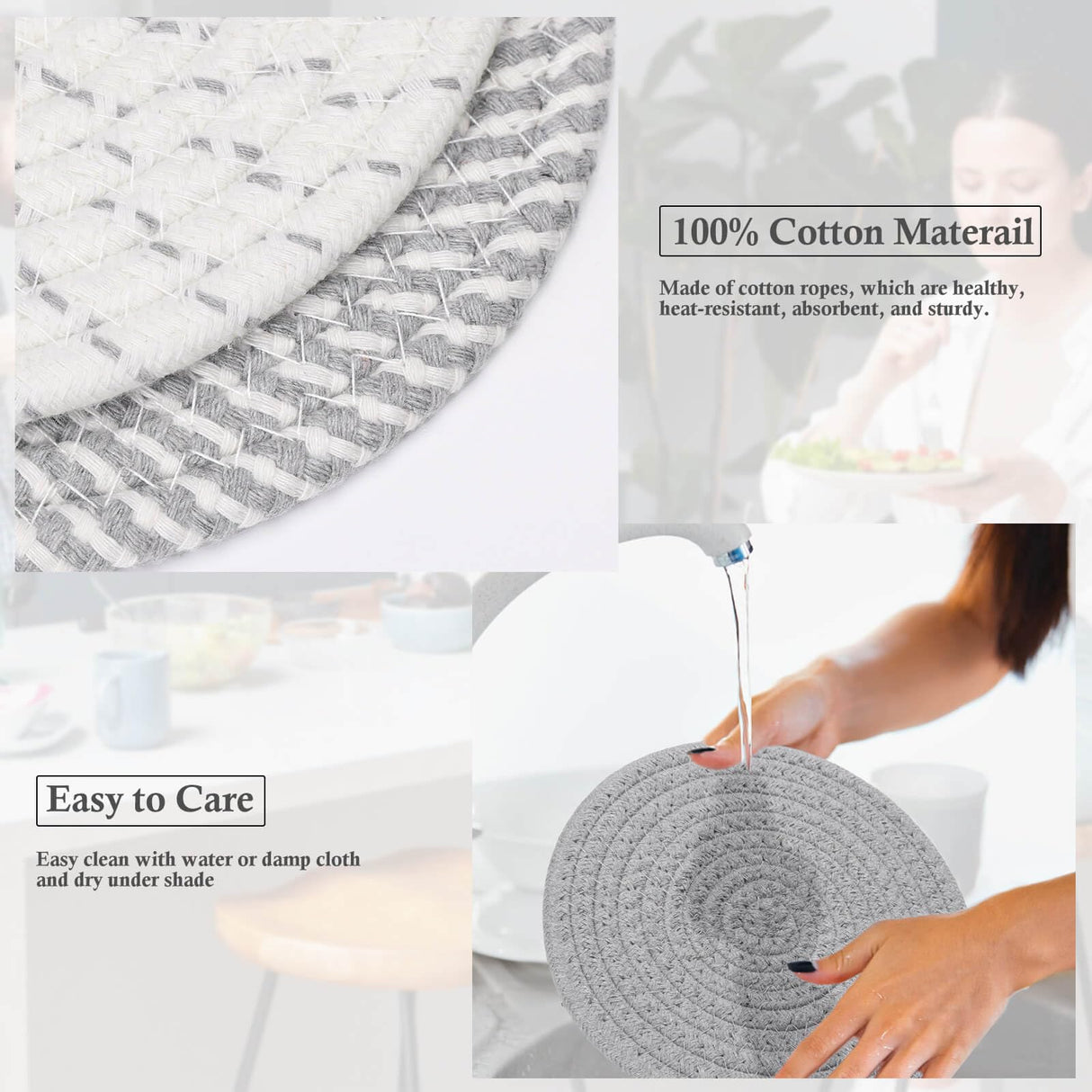 Billbotk 7" Trivets for Hot Dishes, Hot pots and Pans, 4 Heat Resistant Hot Pads, Pot Holders for Kitchen, Hot Plate Mats for Kitchen Countertops, Table, Home Essentials, Farmhouse Decor Billbotk