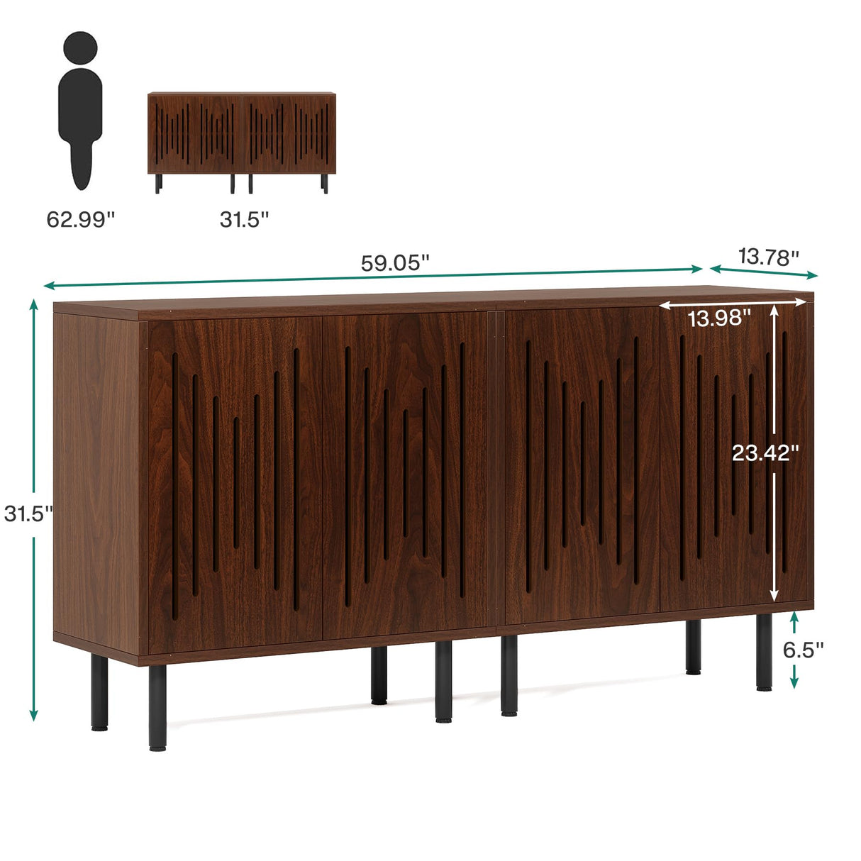 Tribesigns Set of 2 Sideboard Buffet with Storage, 59" Buffet Sideboard Cabinet with Adjustable Shelves, Accent Storage Cabinet for Living Room, Dark Brown Tribesigns