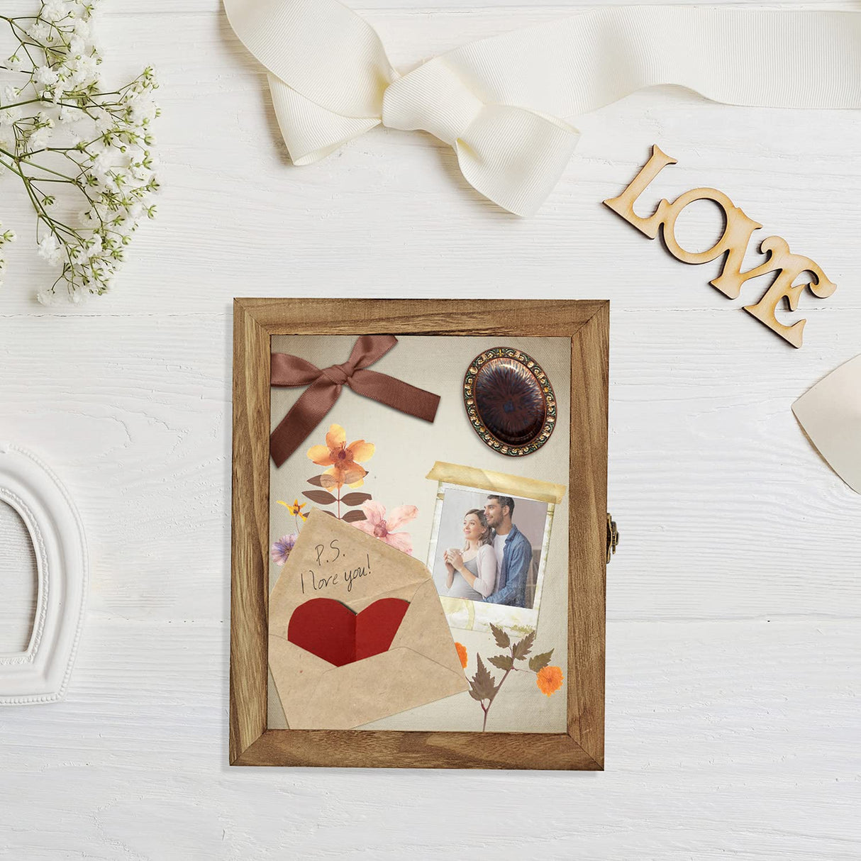 TJ.MOREE Shadow Box Frame 8 x 10 Shadowbox Display Case Picture Frame with Linen Back Memorabilia Bouquet Medals Military Photos Memory Box TJ.MOREE