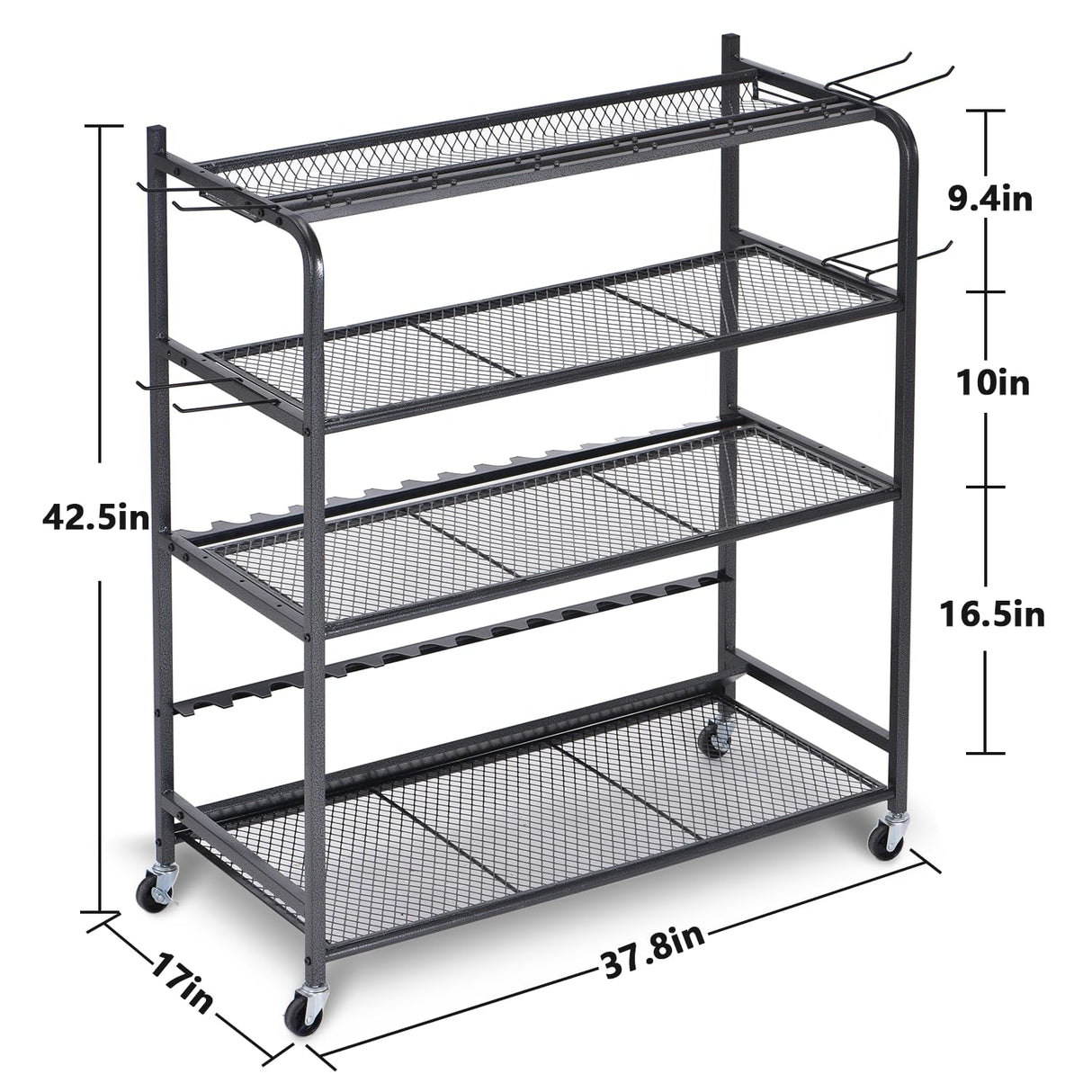 Bknius Fishing Rod Holder for Garage for 15 Rods, Fishing Pole Holders for Fishing Gear Storage Organizer, Fish Rod Rack Basement, Metal Black with Big Wheels, 4-Tier Bknius